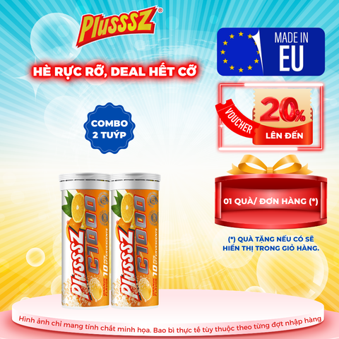 {COMBO 2 TUÝP X10 viên sủi 4g} PLUSSSZ C1000 vị cam không đường - Hàng nhập khẩu
