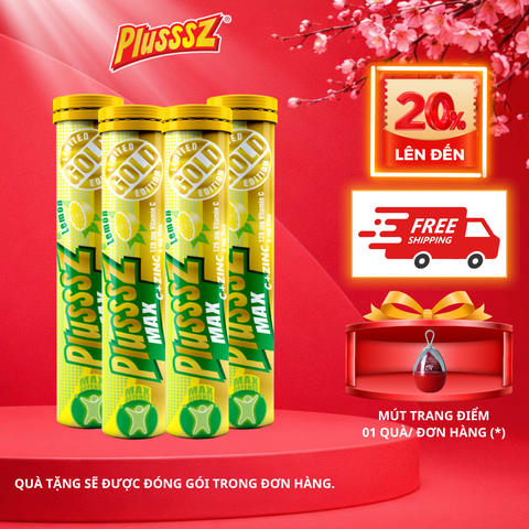 [COMBO 4 TUÝP X 20 VIÊN] PLUSSSZ VITAMIN C & ZINC VỊ CHANH KHÔNG ĐƯỜNG - HÀNG NHẬP KHẨU