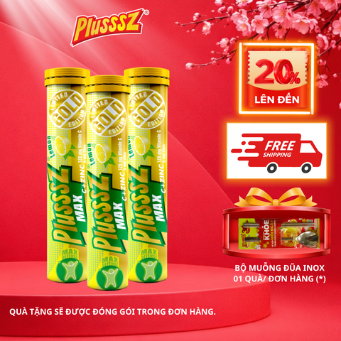 [COMBO 3 TUÝP X 20 VIÊN] PLUSSSZ VITAMIN C & ZINC VỊ CHANH KHÔNG ĐƯỜNG - HÀNG NHẬP KHẨU