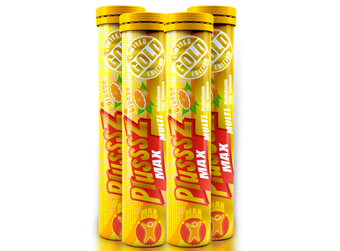 (COMBO 4 TUÝP x 20 Viên sủi) PLUSSSZ MAX MULTIVITAMIN VỊ CAM Không Đường - HÀNG NHẬP KHẨU