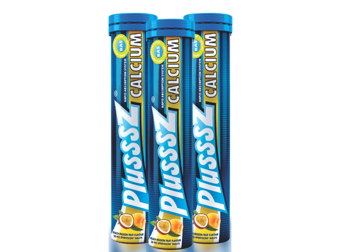 [COMBO 3 TUÝP X 20 VIÊN] PLUSSSZ CALCIUM vị đào, chanh leo không đường - Hàng nhập khẩu