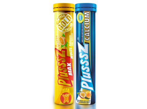 (COMBO 2 TUÝP X 20 VIÊN SỦI) Plusssz Max Multivitamin vị Cam  không đường + PLUSSSZ CALCIUM - Hương Đào, Chanh Leo Không Đường