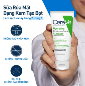 Sữa Rửa Mặt Cerave Hydrating Cream-To-Foam Cleanser 100ml