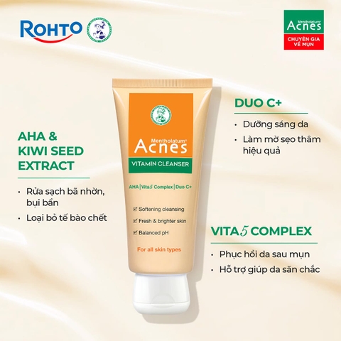 (Rohto) Kem Rửa Mặt Acnes Vitamin Cleanser 100g