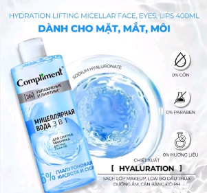 Nước Tẩy Trang Compliment Hydration And Lifting Micellar Water 3 In 1 For Removng Makeup For Face, Eyes And Lips 400ml