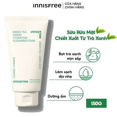 Innisfree Sữa Rửa Mặt Green Tea Amino Hydrating Cleansing Foam 150g
