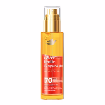 Dưỡng Tóc Dove Ferulic + UV Repair & Glow Bi-Phase Serum + Oil 77ml