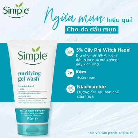 Gel Rửa Mặt Simple Purifying Gel Wash Shine - Free And Clear Skin 150ml