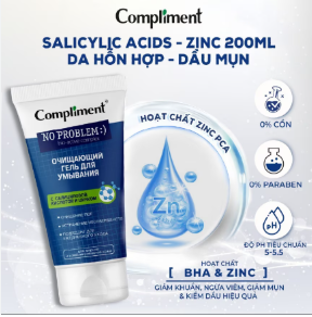 Sữa Rửa Mặt Compliment No Probblem  Acid Salicylic Và Zinc 200ml