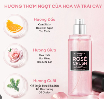 Xịt Thơm Toàn Thân Colorkey Rose Rose Crush Shimmer Fragrance Mist 100ml