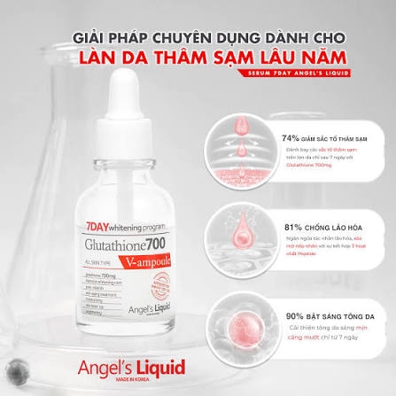 Serum Dưỡng Trắng Chuyên Sâu Angel's Liquid 7Day Whitening Program Glutathione 700 V-Ampoule 30ml