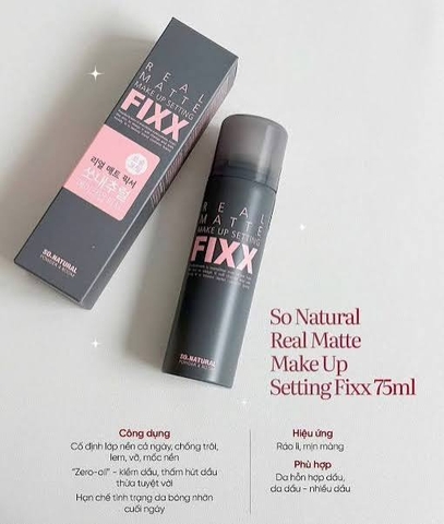 Xịt Khóa Nền So Natural Powder 4 Room Real Matte Make Up Setting Fixx 75ml