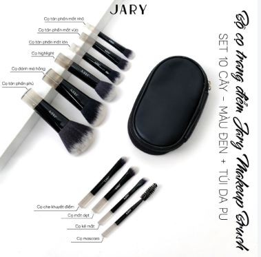 Bộ Cọ Trang Điểm Jary Makeup Brush Set - Set 10 Black + Túi Da PU