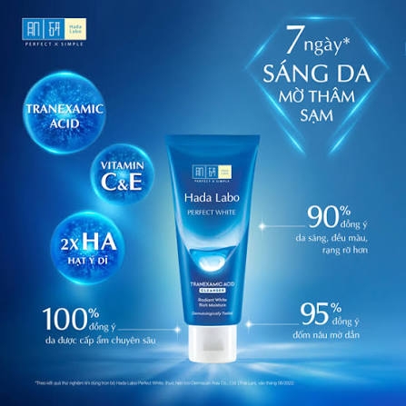 (Rohto) Sữa Rửa Mặt Hada Labo Perfect White Tranexamic Acid Cleanser 80g