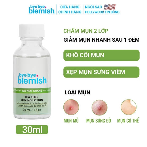 Bye Bye Blemish Lotion Chấm Mụn Dành Cho Da Mụn Sưng Viêm Tea Tree Drying Lotion 30ml