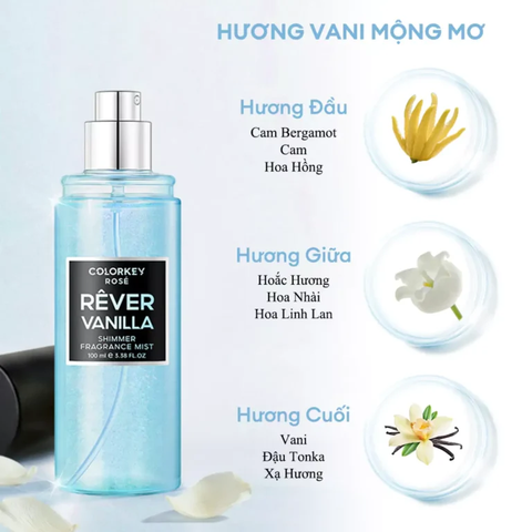 Xịt Thơm Toàn Thân Colorkey Rose Rêver Vanilla Shimmer Fragrance Mist 100ml