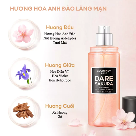 Xịt Thơm Toàn Thân Colorkey Rose Dare Sakura Shimmer Fragrance Mist 100ml