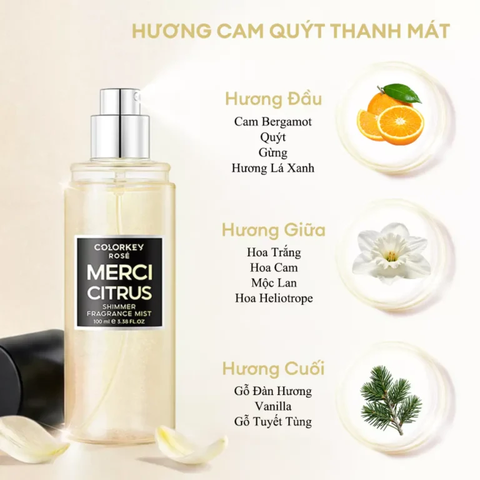 Xịt Thơm Toàn Thân Colorkey Rose Merci Citrus  Shimmer Fragrance Mist 100ml