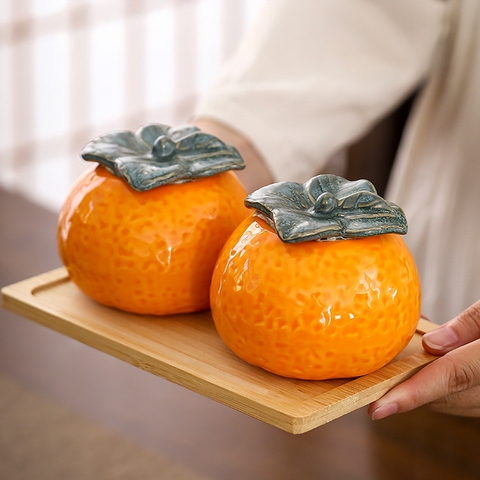 Set 2 Hũ trà bằng sứ hình quả cam