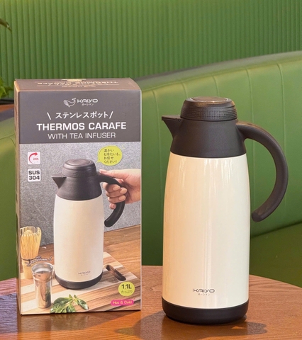 Phích Pha Trà Giữ Nhiệt 2 Lớp Inox Kaiyo – Dung Tích 1100ml, Có Lõi Lọc Tiện Lợi (Màu Kem | KSV-3963)