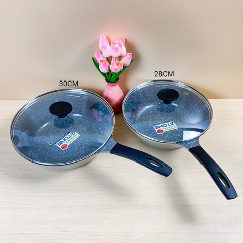 Chảo Đá Cao Cấp Vung Kính Lock&Lock Stone 28cm LCA6285D - 30cm LCA6305D Dùng Bếp Từ