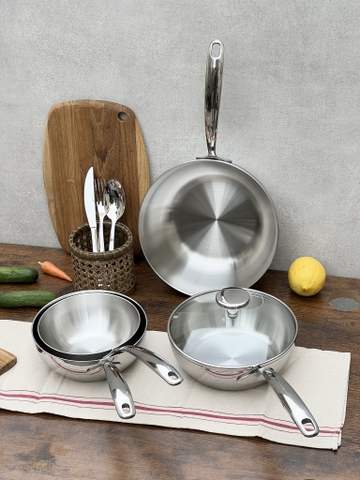 Chảo đúc inox nguyên khối Kaiyo kèm vung kính