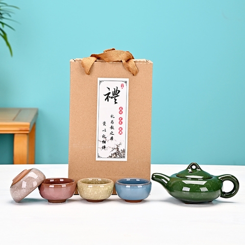 Bộ trà sứ men rạn cao cấp (1 ấm+ 4 chén)