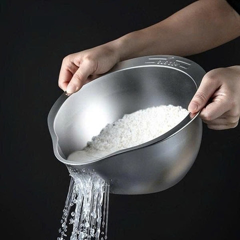 Chậu vo gạo, lọc rửa đa năng inox 304 kt 26x24x11cm - GHA026