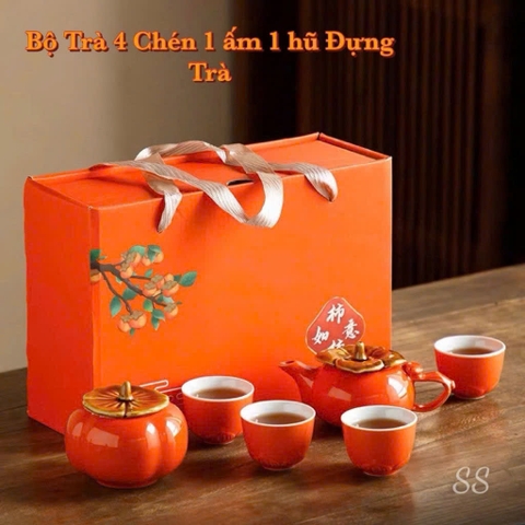 Bộ ấm trà gốm sứ hình quả Hồng