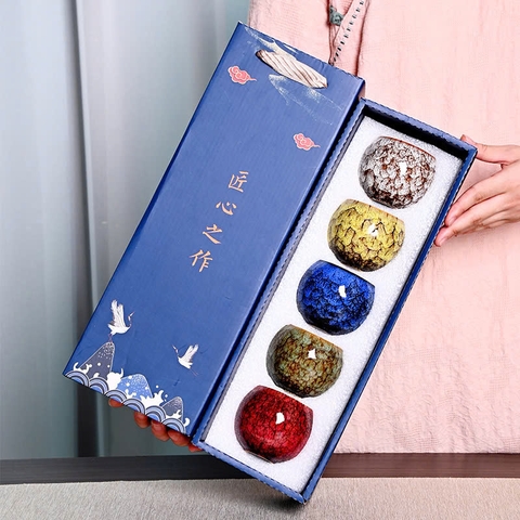 Bộ 5 chén ngũ hành bằng sứ cao cấp