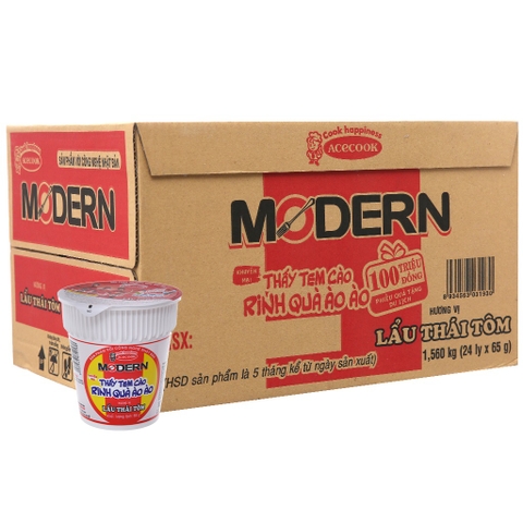 Thùng 24 ly Mì Lẩu Thái Tôm Modern 65g
