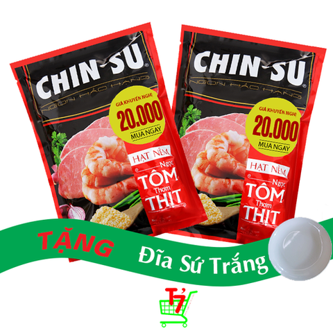 Combo 2 Gói Hạt Nêm Ngọt Tôm Thơm Thịt Chinsu 400g Tặng Đĩa Sứ