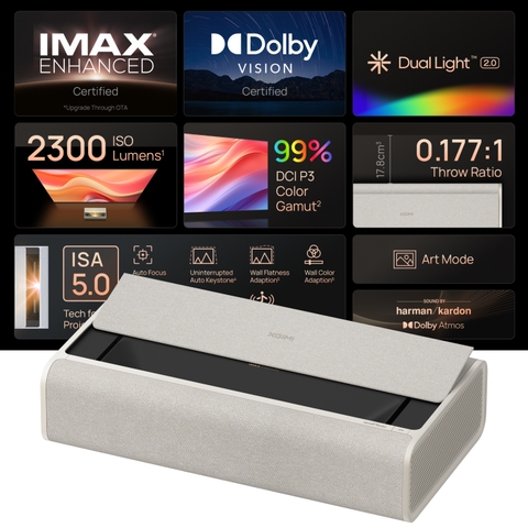 Máy chiếu Xgimi Aura 2 - Google TV, Dual Light 2.0, 2300 ISO lumens, 4K UHD, căn chỉnh thông minh, loa Harman Kardon, chuẩn Dolby Vision và IMAX Enhanced
