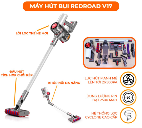 Máy hút bụi không dây cầm tay Redroad V17 – Lực hút vô địch