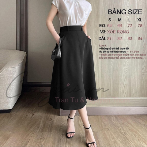 Chân váy xòe dài 4 mảnh Congai.vn CVX01 vải Tuyết Mưa Vitex Cầu vồng dày,màu đen