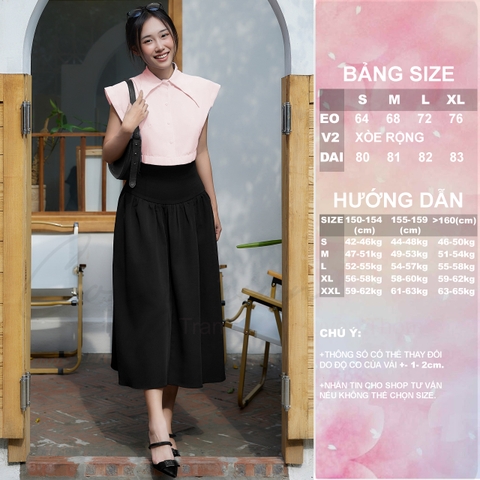 [Congai.vn ] Chân váy Xòe Cạp cao, Nhún bèo dáng dài CVNB-01 Vải tuyết mưa dày dặn 2024.