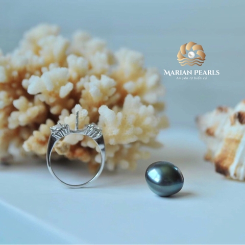 Nhẫn Ngọc trai Tahiti Hình Kim Cương