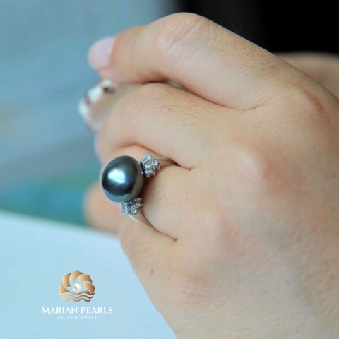 Nhẫn Ngọc trai Tahiti Hình Kim Cương