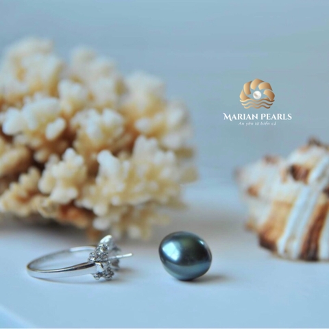 Nhẫn Ngọc trai Tahiti Hình Kim Cương