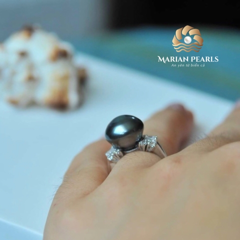 Nhẫn Ngọc trai Tahiti Hình Kim Cương