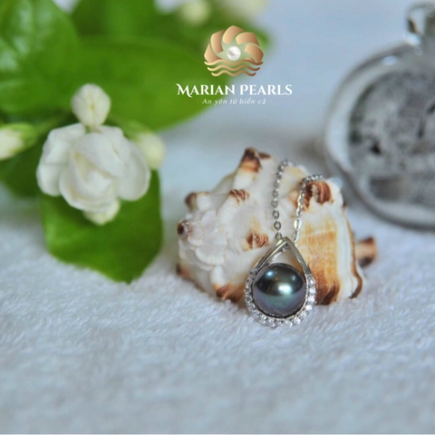 Mặt Dây Ngọc Trai Tahiti Gắn Chấu Vàng Hình Giọt Nước