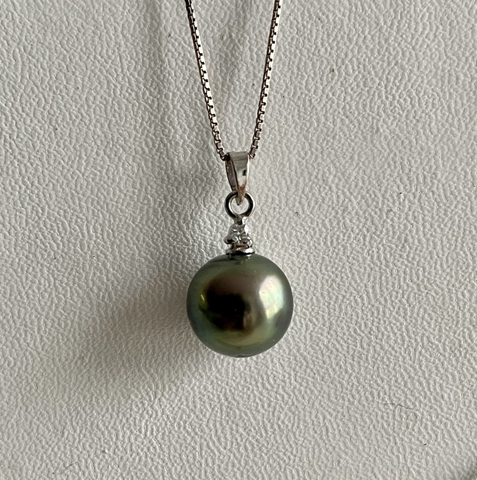 Mặt Dây Chuyền Ngọc Trai Đen Tahiti 10mm Cùng Móc Vàng 10k