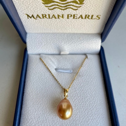 Mặt Dây Chuyền Ngọc Trai Southsea Úc Dáng Giọt Nước Cùng Móc Vàng 10k