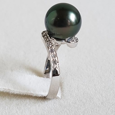Nhẫn Ngọc Trai Đen Tahiti Ánh Xanh Đen