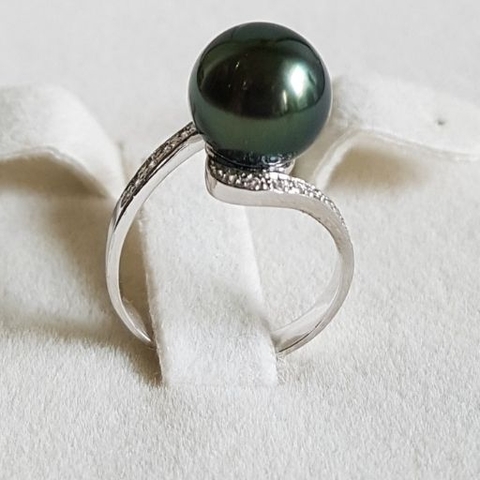 Nhẫn Ngọc Trai Đen Tahiti Ánh Xanh Đen