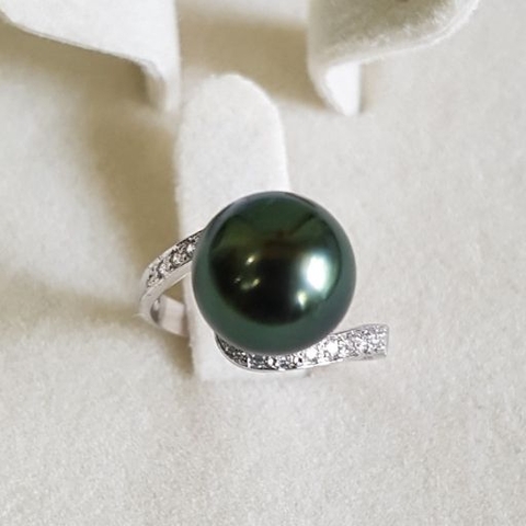 Nhẫn Ngọc Trai Đen Tahiti Ánh Xanh Đen