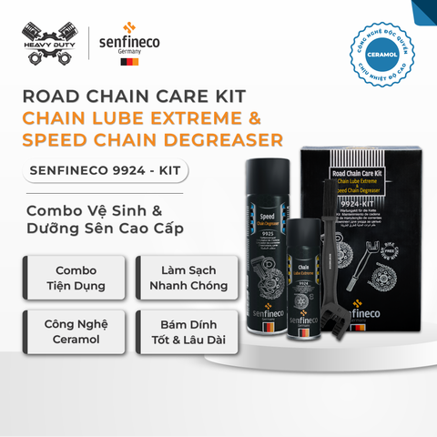 Combo Vệ Sinh & Dưỡng Sên Cao Cấp Senfineco 9924 9925 Road Chain Care Kit | Mỡ Bò Xanh Chịu Nhiệt, Tặng Bàn Chải Chuyên Dụng