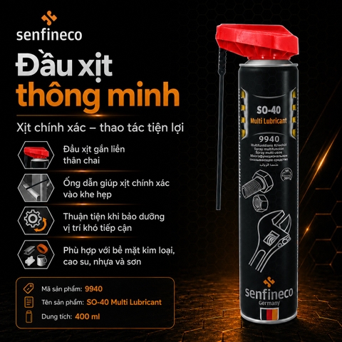 Senfineco 9940 SO40 Xịt Chống Gỉ và Bôi Trơn Đa Năng - Bảo Vệ Tối Ưu Cho Thiết Bị Của Bạn