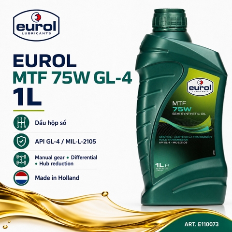 Eurol MTF 75W GL-4  | WSS-M2C200-D2 | MB 235.73– Dầu hộp số sàn bán tổng hợp, sang số mượt & hỗ trợ tiết kiệm nhiên liệu | Heavy Duty