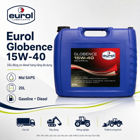 Eurol Globence 15W-40 – API CK-4/SN | Volvo VDS-4.5, Mack EOS-4.5, ACEA E11/E9/E7, MAN